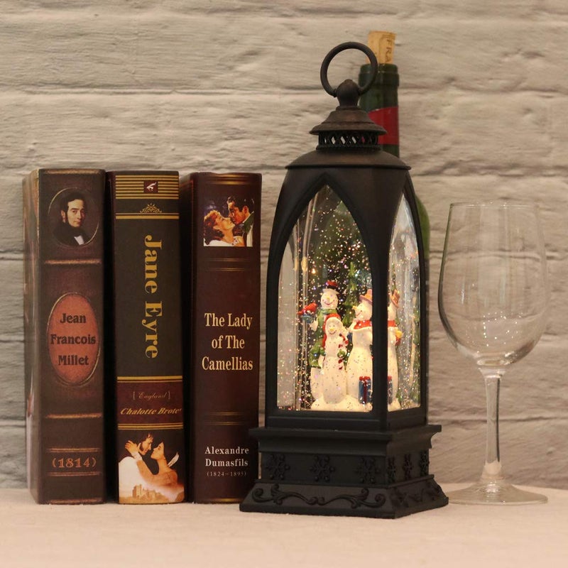 Eldnacele 12  Christmas Snow Globe Lantern Snowman with Music & Timer  USB Lined/Battery Operated Lighted Water Glittering Lantern for Christmas Festival Decoration Gifts - Snowman - Image 4